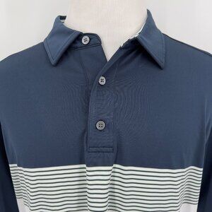 FJ FootJoy Men's Polo Shirt XL Extra Large Navy & White Striped Lightweight Brea